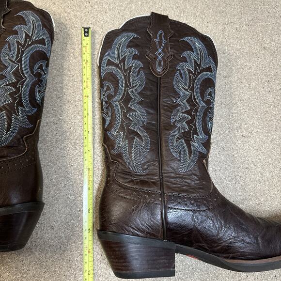 Justin Boots Sevana Turquoise Brown Cowboy Women 7B Pull On Leather Square Toe - Picture 12 of 13